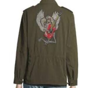 Zadig & Voltaire Kayak Bis Khaki Jacket Green Skull Guitar Angel on Back (S)